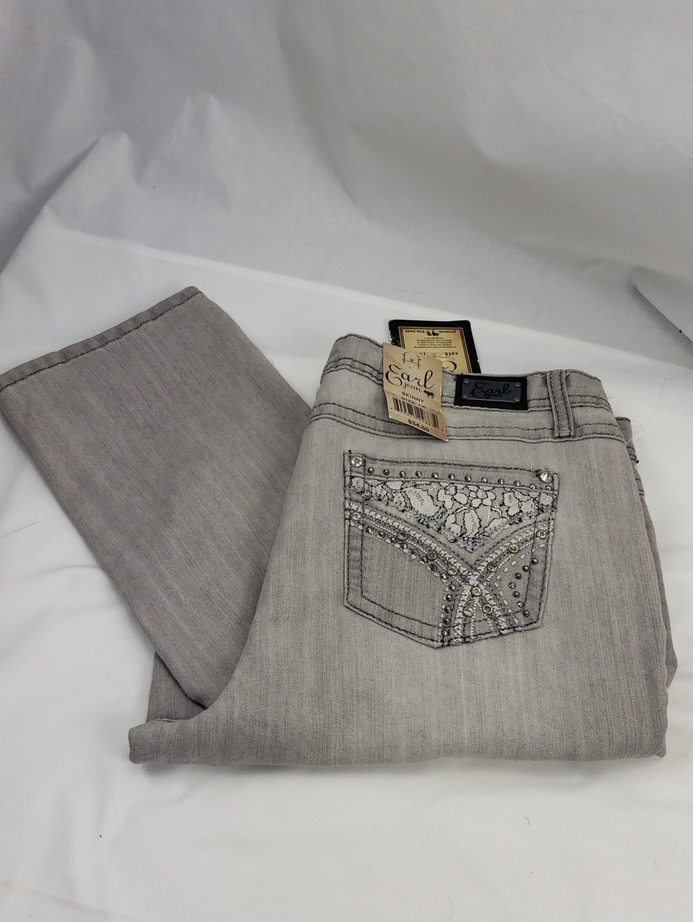 Earl Jeans Gray Skinny Embellished Denim Pants Size 14 NWT